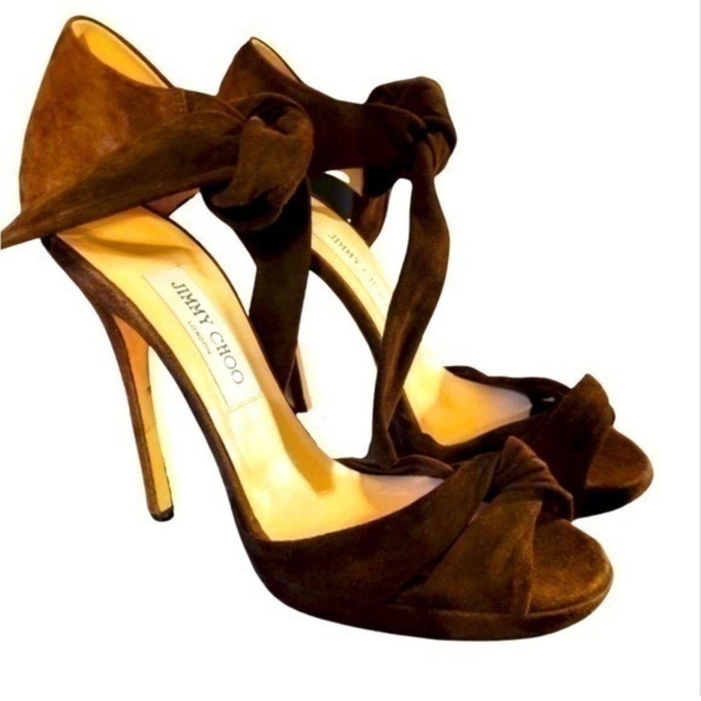 Jimmy Choo Brown Suede Knotted High Heel Sandals